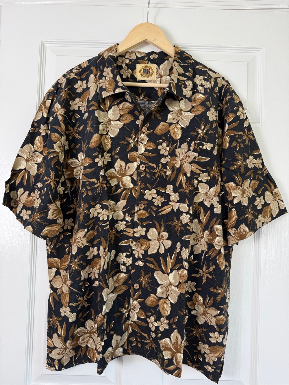 Pusser’s West Indies Black Brown Floral Short-Sleeve SILK COTTON Shirt Medium